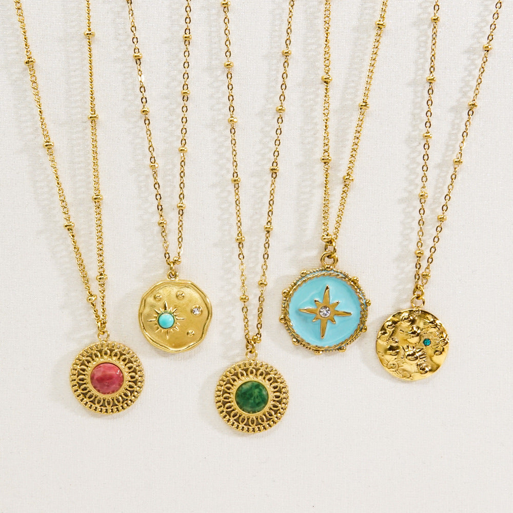 Wholesale  Stainless steel Colorful Facet Natural Stone Light Luxury Women's Necklace