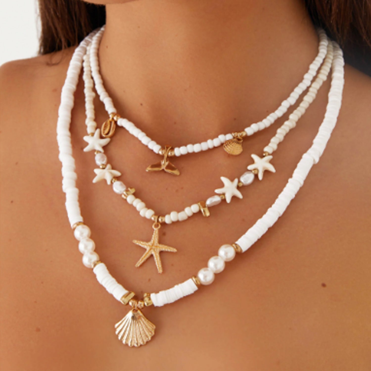 Wholesale  Summer Beach Style Starfish Shell Pearl Necklace Set