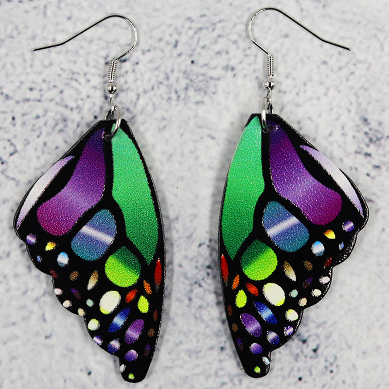 Wholesale Butterfly Leather Wing Pattern Symmetrical Double Sided Print Earrings ACC-ES-Mijun002