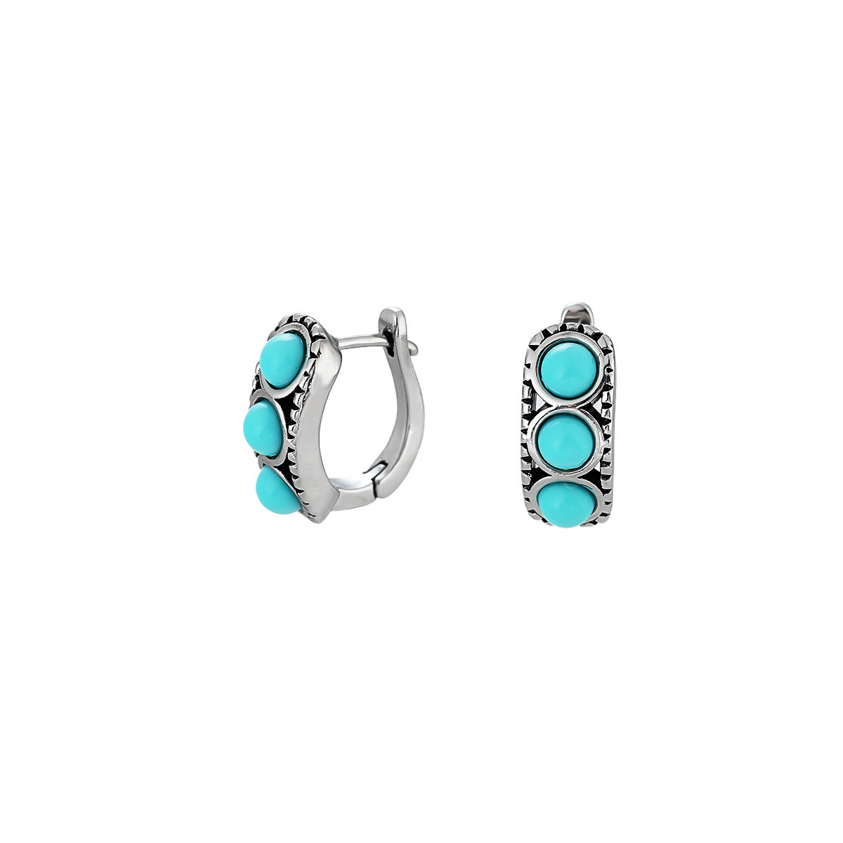 Wholesale Stylish Inlaid Imitation Turquoise Earrings Vintage Ethnic Style Copper Electroplated Jewelry Accessory for Men
