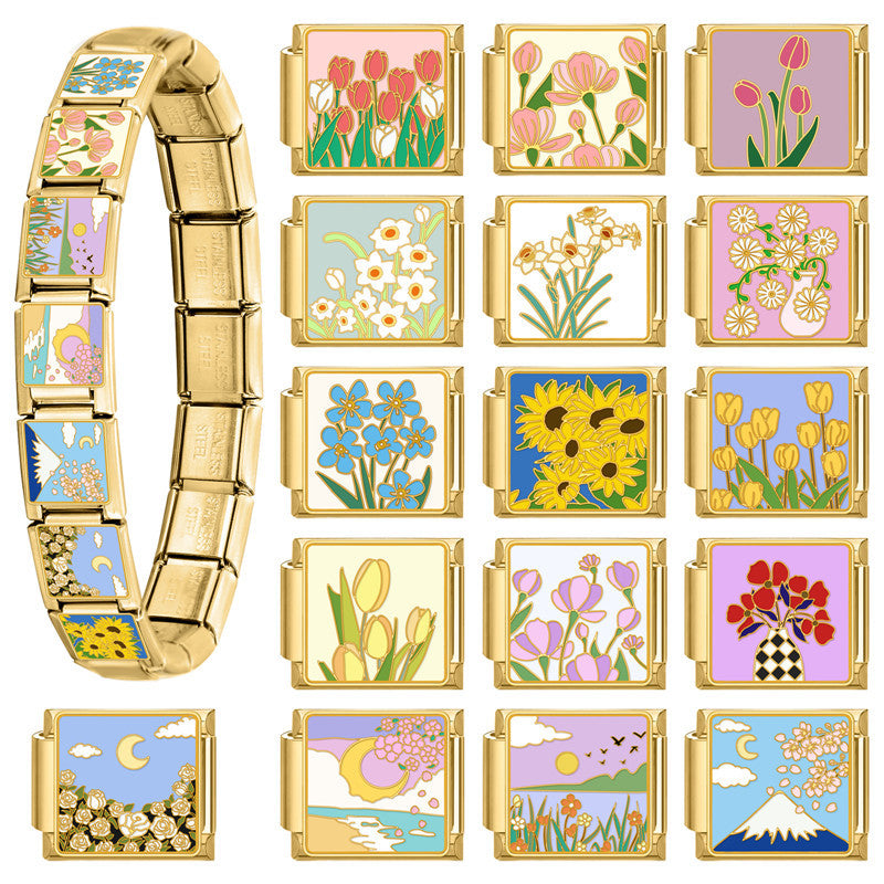 Wholesale 9mm Italian Charm Starter Bracelets DIY Flower Series Stainless Steel Composable Bracelet