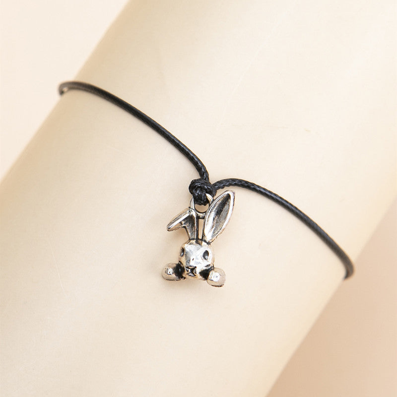 Wholesale Alloy Bunny Easter Hand-woven Adjustable Blessing Card Bracelet