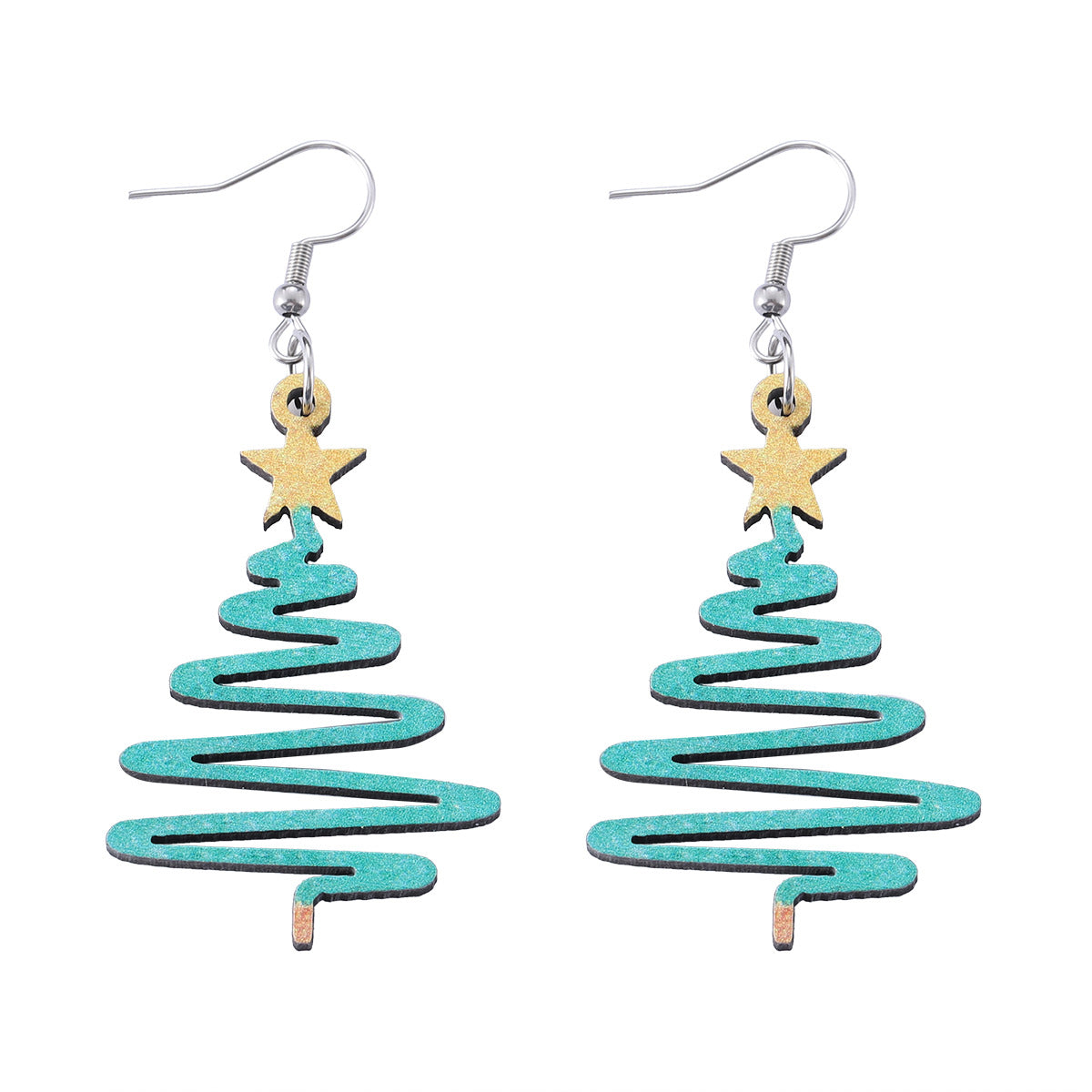 Wholesale Christmas star Christmas tree pendant earrings wooden double-sided creative  earrings