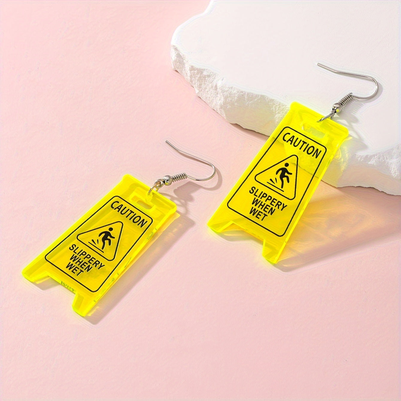 Wholesale  Creative Funny Acrylic Carefully Sliding Warning Pendant Earrings