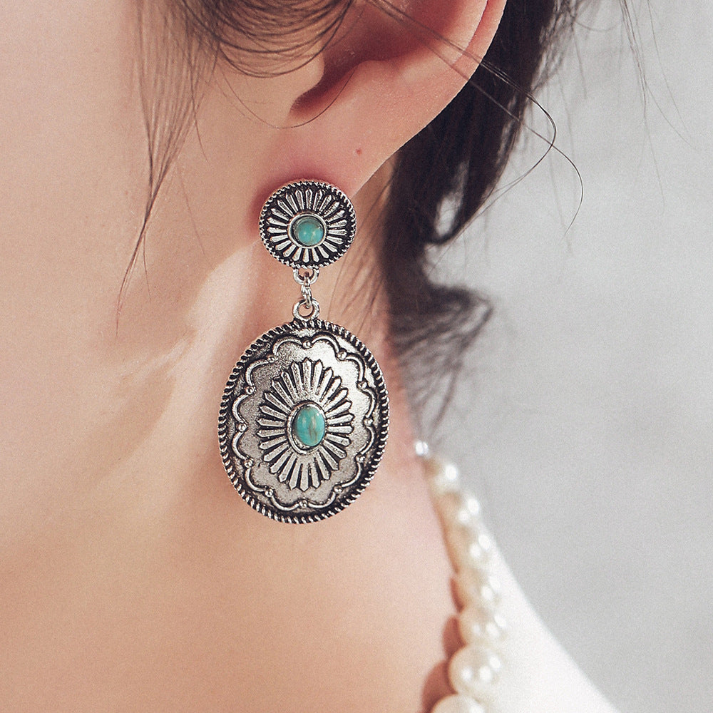 Wholesale Alloy Electroplated Bohemian Turquoise Earrings Vintage Party Jewelry Accessory