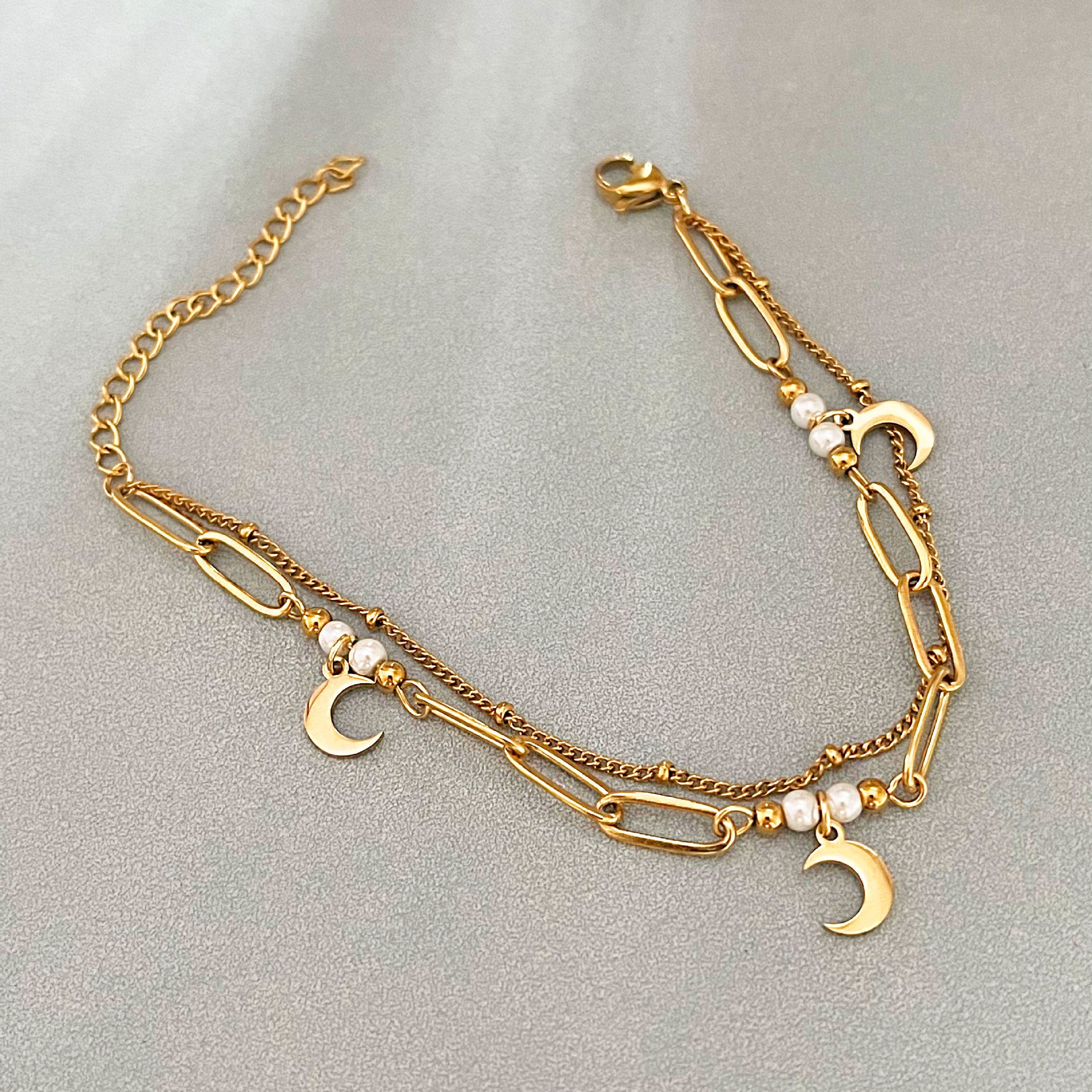Wholesale double-layer paper clip moon bracelet