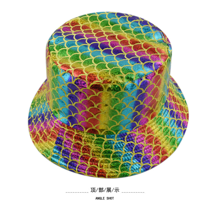 Wholesale  Fashion Rainbow Colorful Gold and Silver Fish Scale Basin Hat