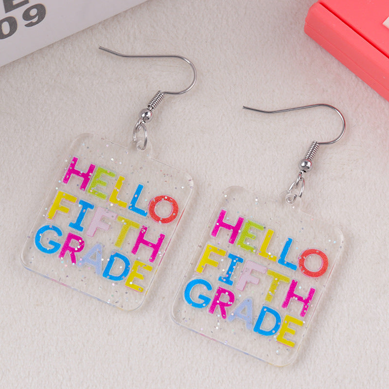 Wholesale Creative Teacher' s Day Earrings Transparent English Grade Acrylic Earrings