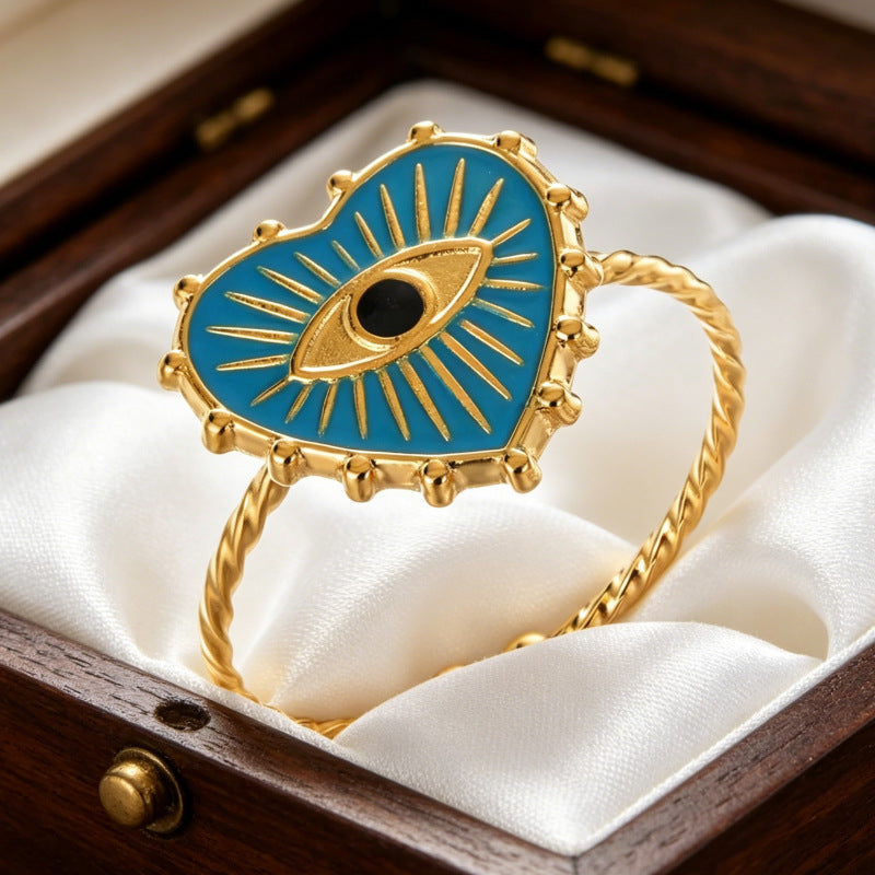 Wholesale Fashion Evil Eye Open Ring Adjustable Stainless Steel Turkish Blue Eye Jewelry Accessory