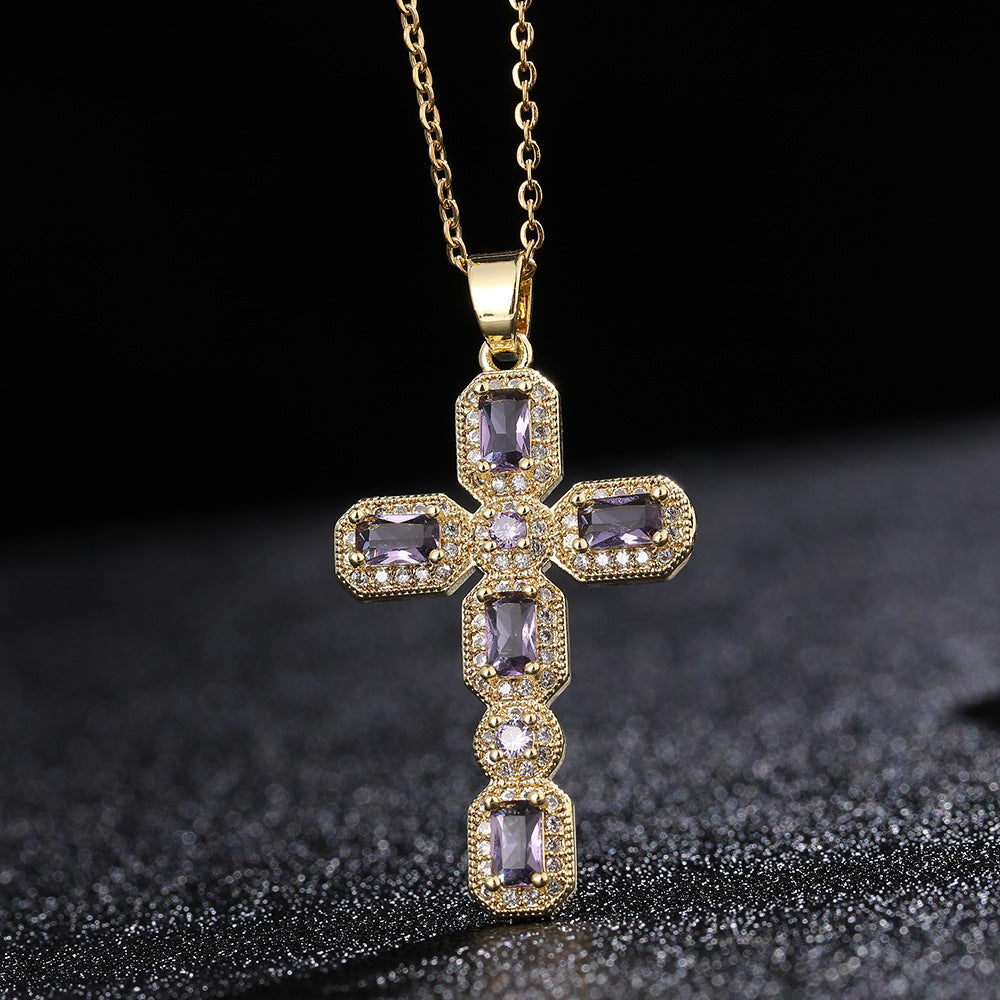 Wholesale Retro Punk Gold Plated Rhinestone Cross Necklace For Women Fashion Accessory Gift