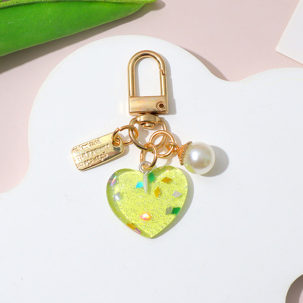 Wholesale Acrylic Pearl Heart Keychain Pendant - Trendy Bag Decoration and Earphone Case Accessory