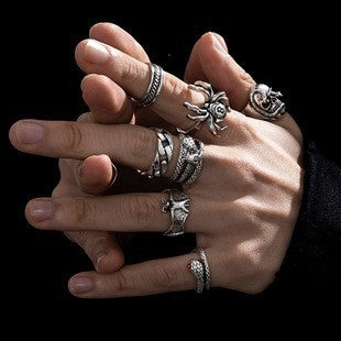 Wholesale Gothic Skull Ring Set Men' s Retro Hip-Hop Fashion Jewelry Accessory