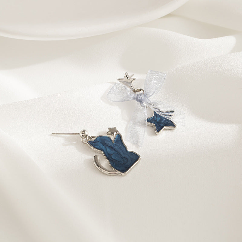 Wholesale Blue Star Bow Cat Clip-On Stud Earrings Sweet Cute Fashion Accessory for Party Boutique