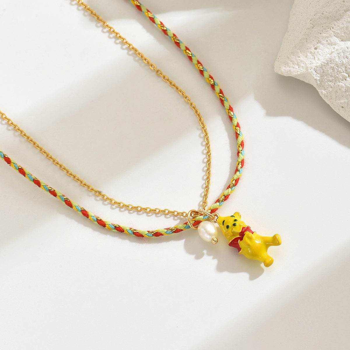 Wholesale  Fashion Copper Plated Gold Enamel Pendant Bear Necklace