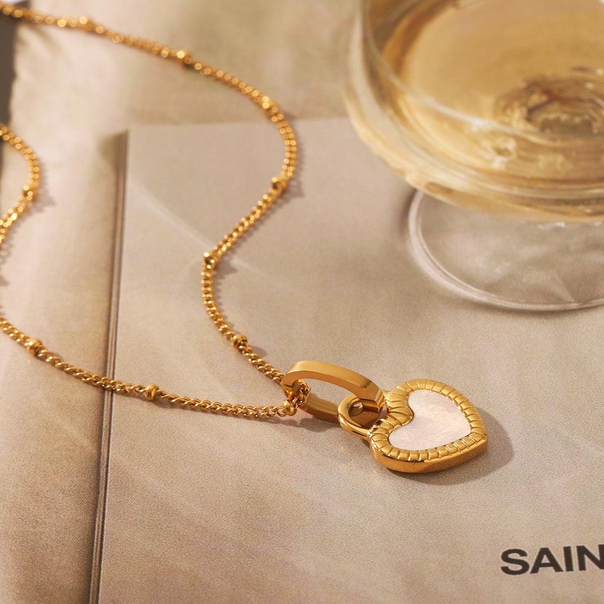 Wholesale Black and white double-sided love pendant titanium steel necklace