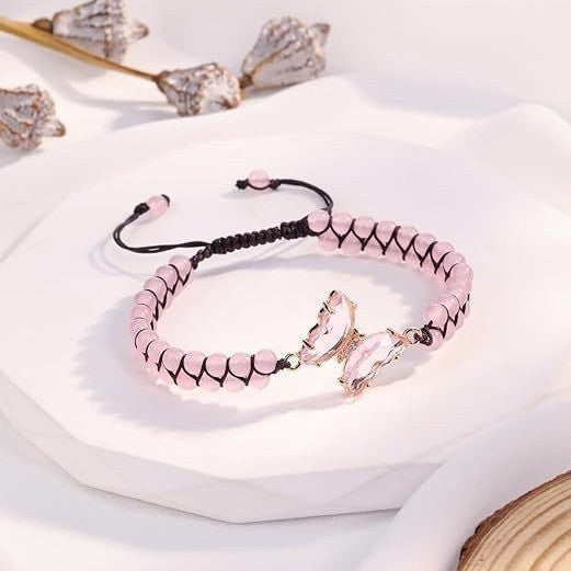 Wholesale Butterfly Double Layer Braided Crystal Bracelet