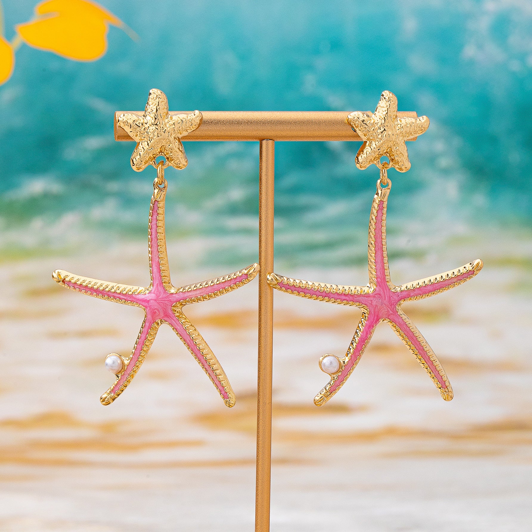 Wholesale Blue Summer Starfish Drop Earrings For Women Pearl Pendant Stylish Fashion Jewelry Accessory Boutique Gift
