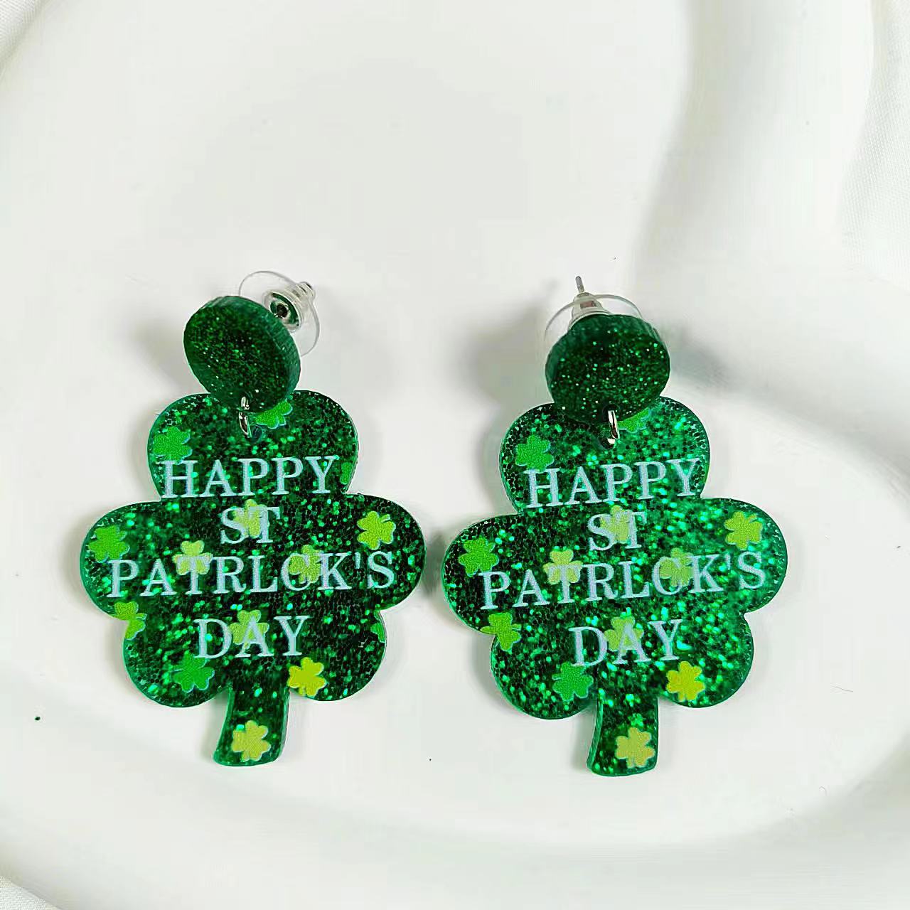 Wholesale Cross St. Patrick's Day Shamrock Acrylic Earrings