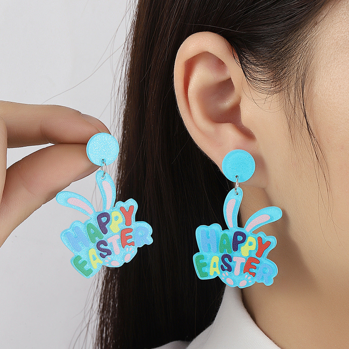 Wholesale Acrylic Cartoon Print Easter Bunny Egg Carrot Earrings