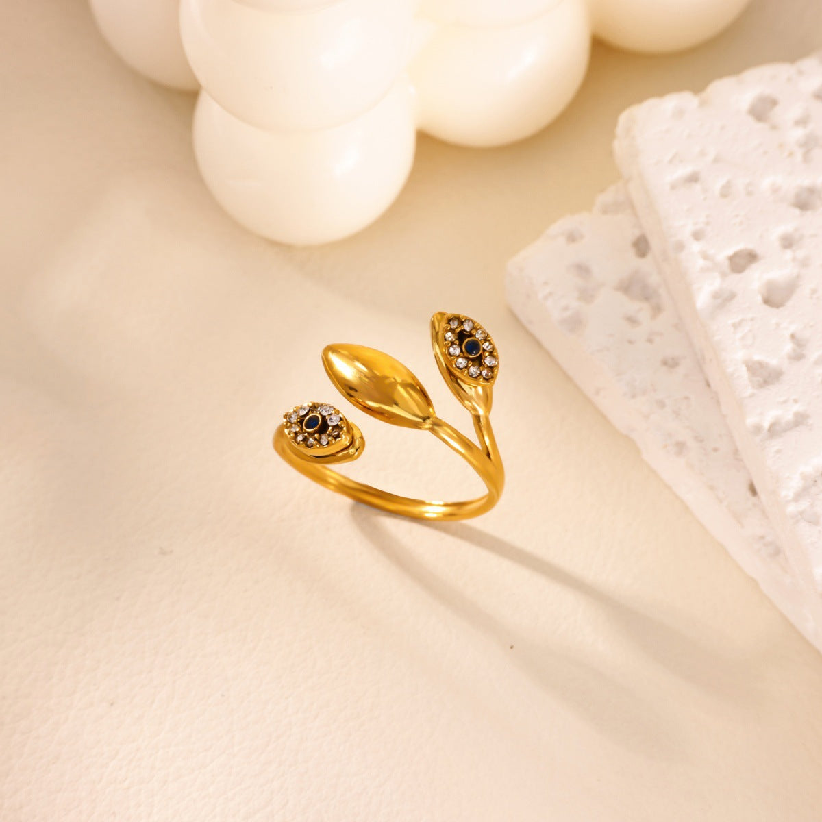 Wholesale Gold Plated Stainless Steel Evil Eye Open Ring - Fashion Accessory for Boutique Resale