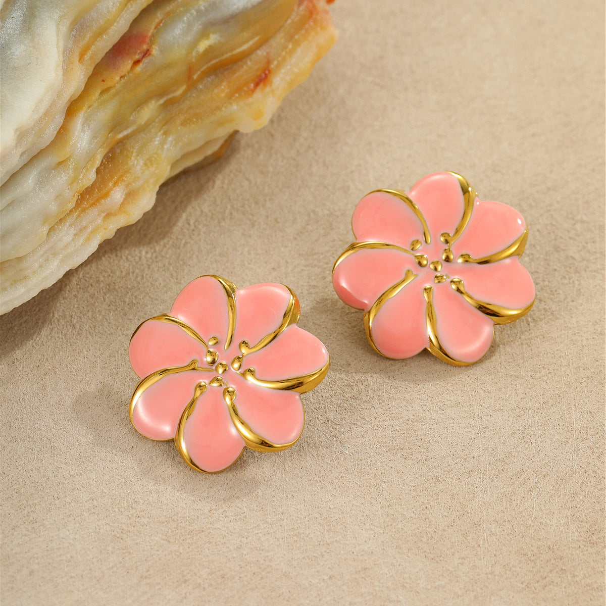 Wholesale Flower oil drop earrings stainless steel ring