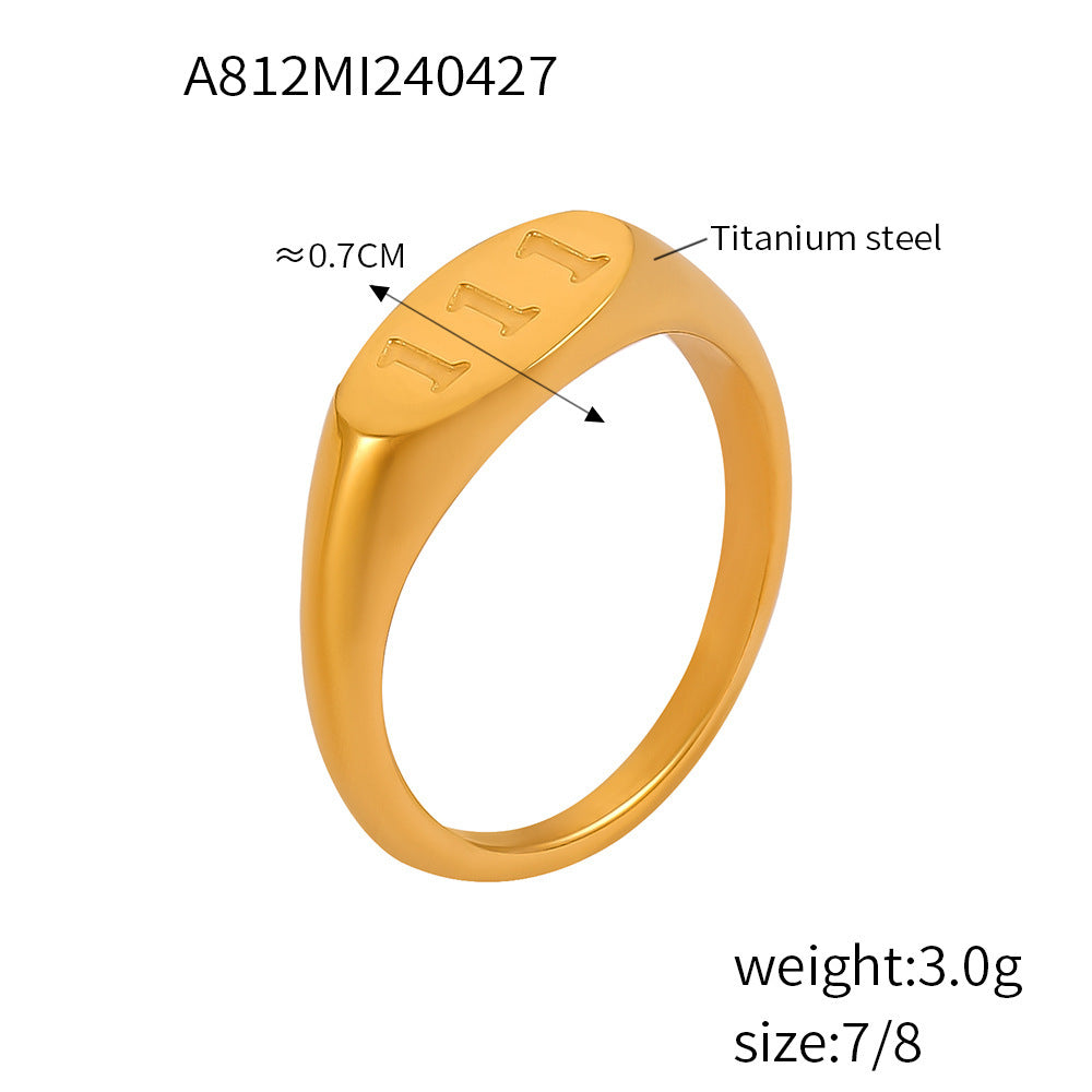 Wholesale Titanium Steel 18K Gold Plated Oval Number Rings ACC-RS-OMK002