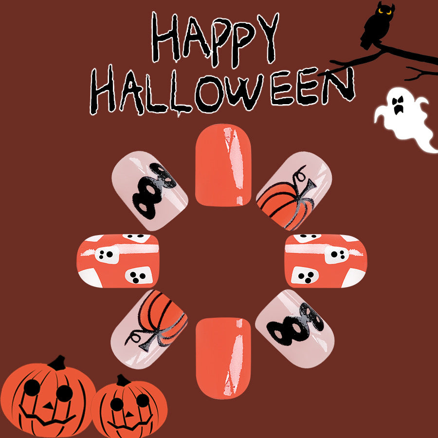 Wholesale 24 Pieces/box Halloween Pumpkin Ghost Bat Press-on Nails Kits Nail Stickers ACC-NS-GuaiXL084