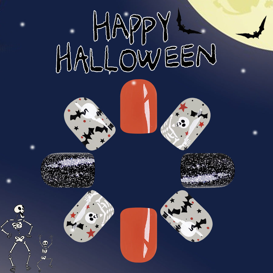 Wholesale 24 Pieces/box Halloween Bat Skull Press-on Nails Kits Nail Stickers ACC-NS-GuaiXL090