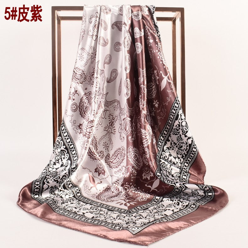 Wholesale  90 Printed Satin Large Square Scarf Two-Color Cashew Silk Scarf