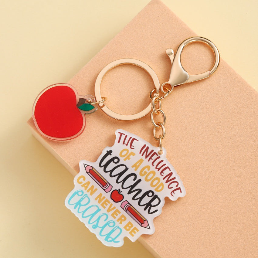 Wholesale  creative acrylic apple SCHOOLTIME letters teacher's day keychain