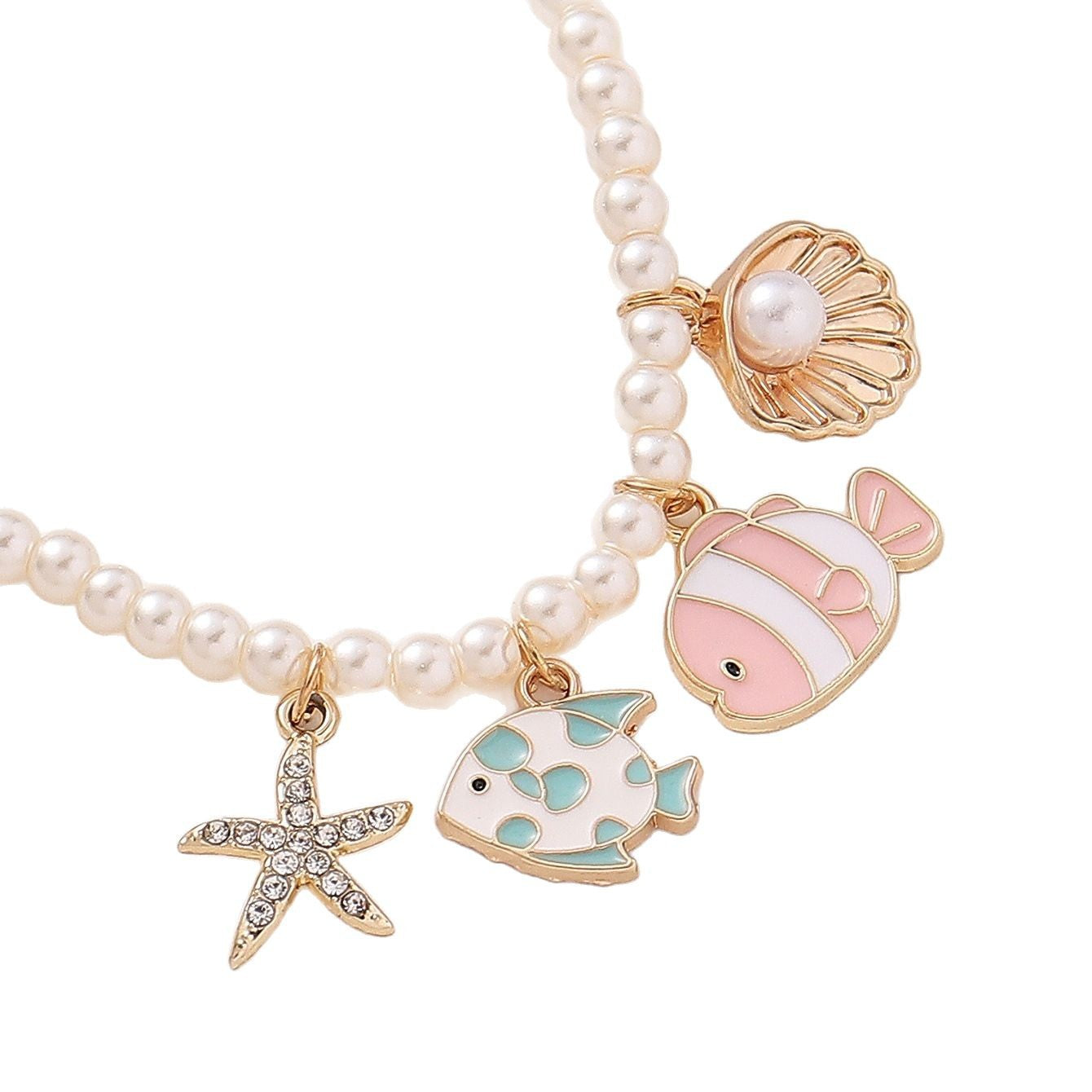 Wholesale Pearl cute cartoon small fish starfish shell necklace