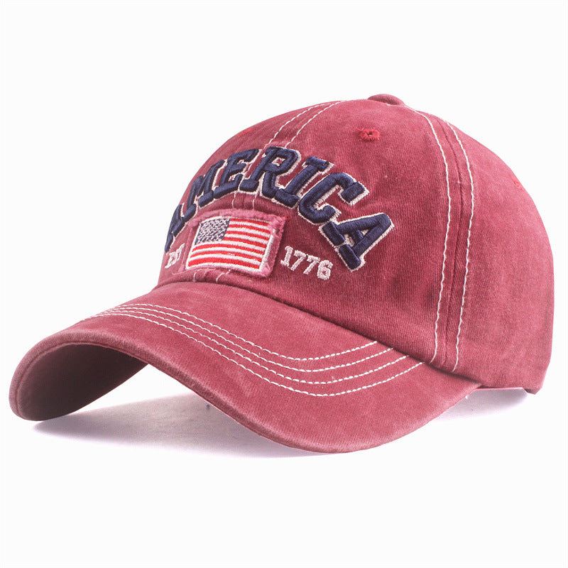 Wholesale washed baseball cap 3D embroidery AMERICA patch peaked cap flag casual hat