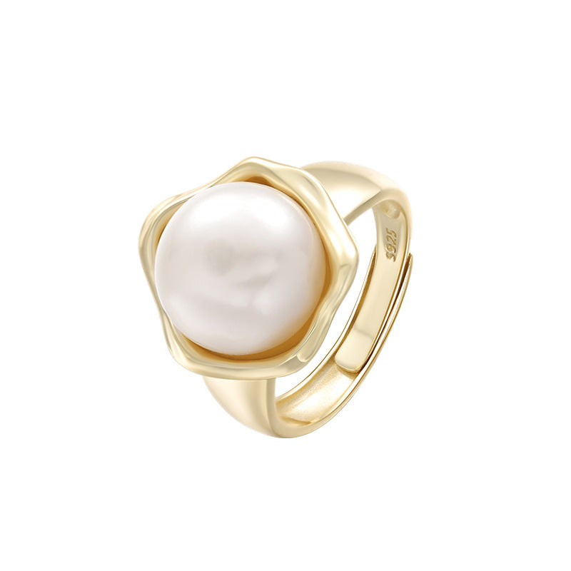 Wholesale S925 Sterling Silver Pearl Adjustable Opening Rings