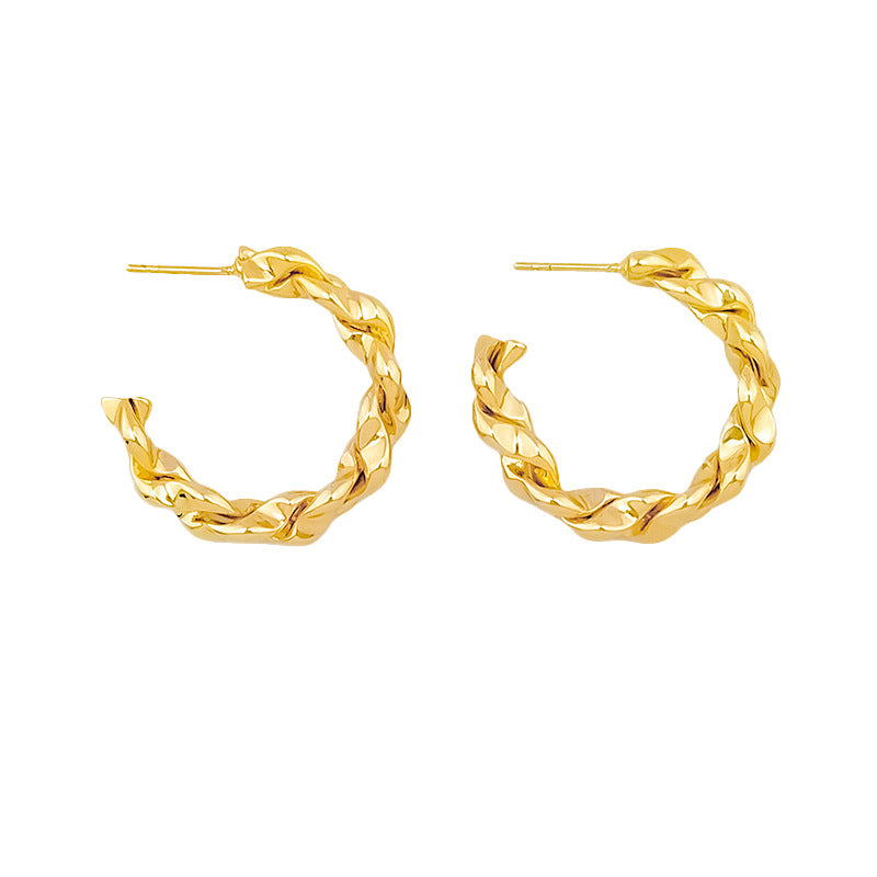 Wholesale twist earrings plain ring light luxury copper plated gold earrings