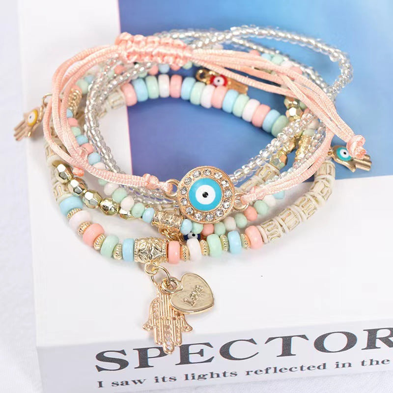 Wholesale Devil's Eye Bohemian Multi-layered Rice Bead Bracelet ACC-BT-Shuxin001