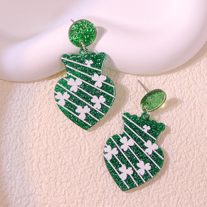 Wholesale St. Patrick's Day Flower Earrings Jewelry Set Acrylic Earrings
