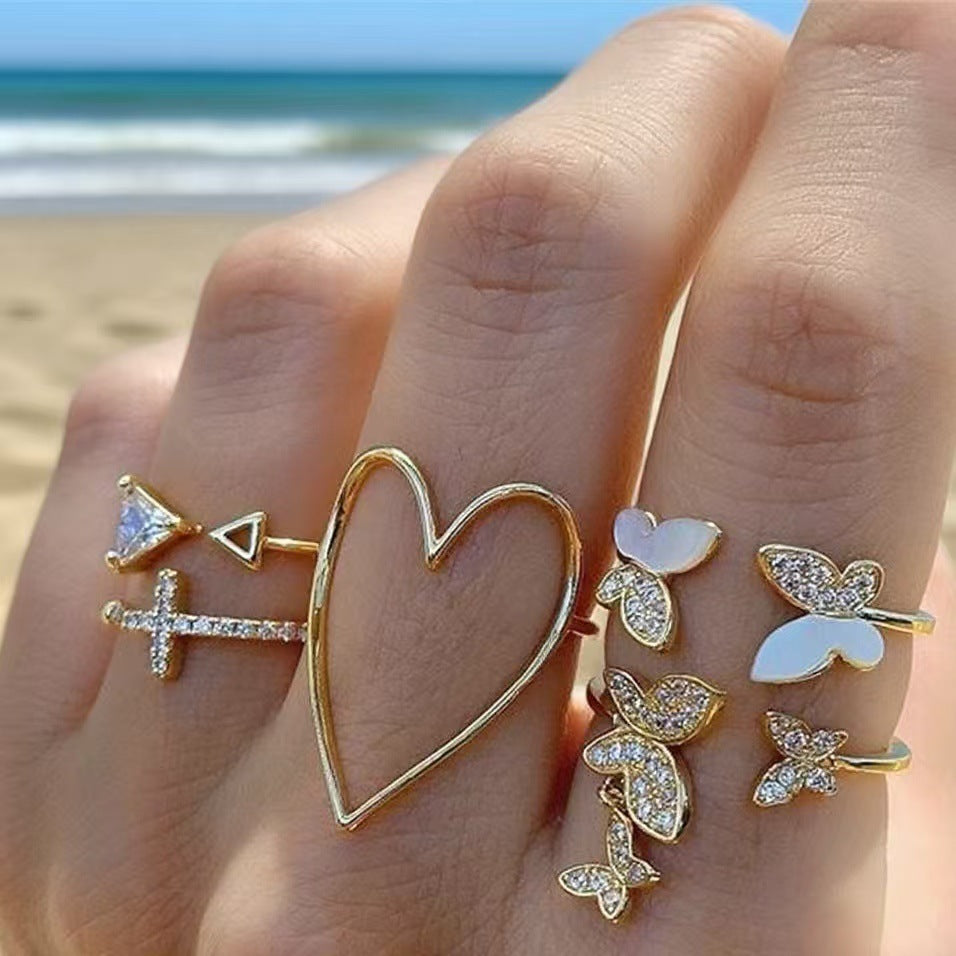 Wholesale Adjustable cross heart butterfly ring