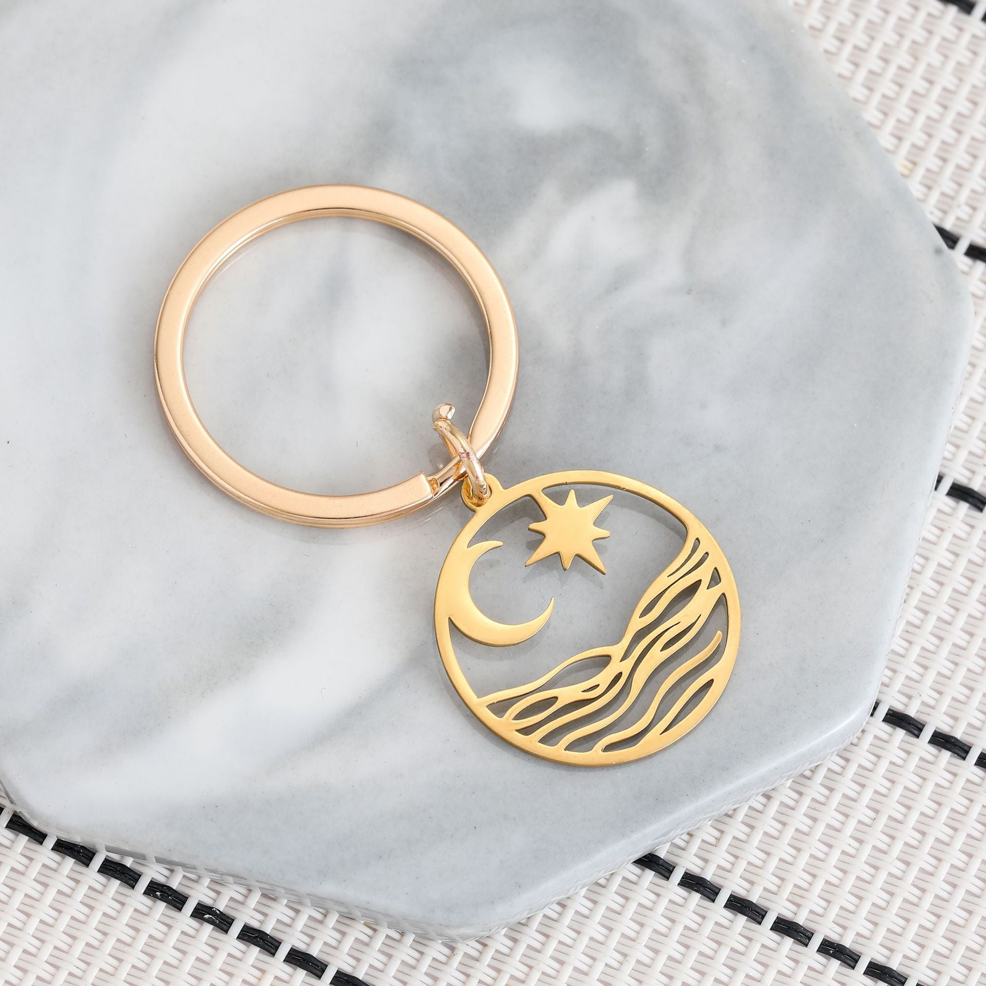 Wholesale Star Moon Wave Stainless Steel Keychains ACC-KC-JinZhu005