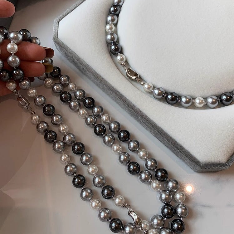 Wholesale Stainless steel Black Mixed Color Pearl Necklace