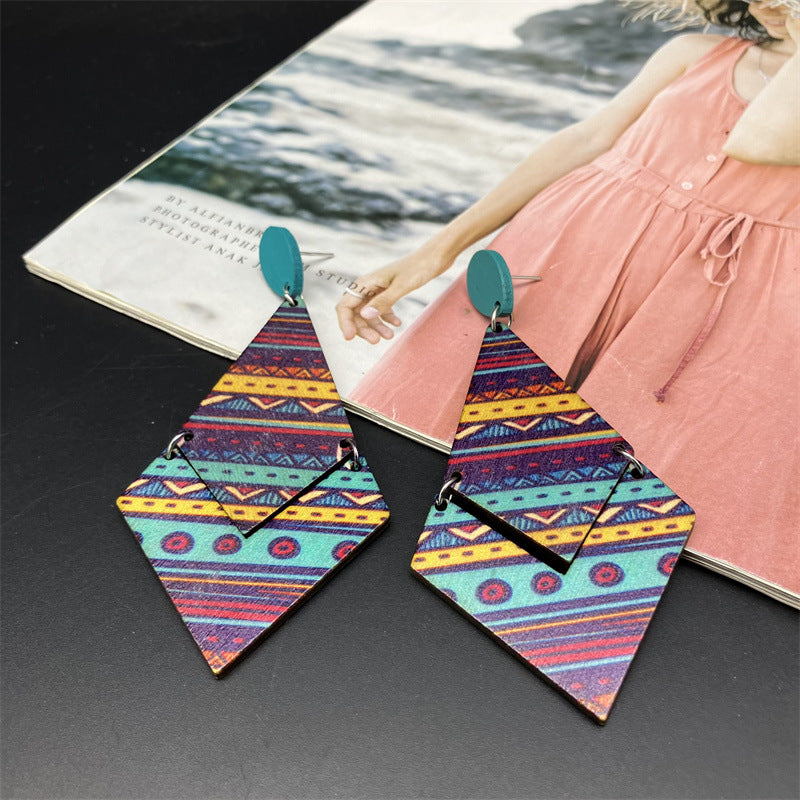 Wholesale Bohemian Diamond Wood Earrings ACC-ES-FX076
