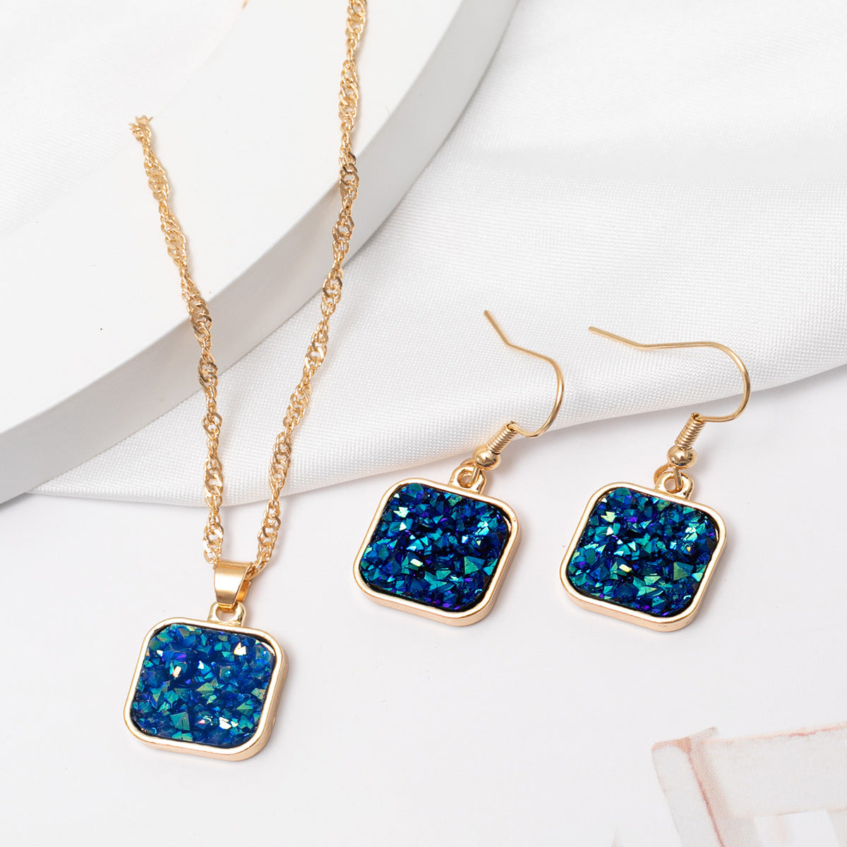Wholesale Resin Alloy Square Earrings Set