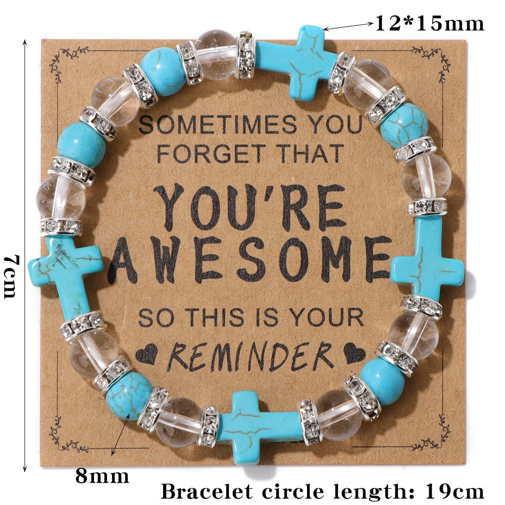 Wholesale Turquoise Cross Diamond Natural Stone Crystal Bracelets ACC-BT-GEB009