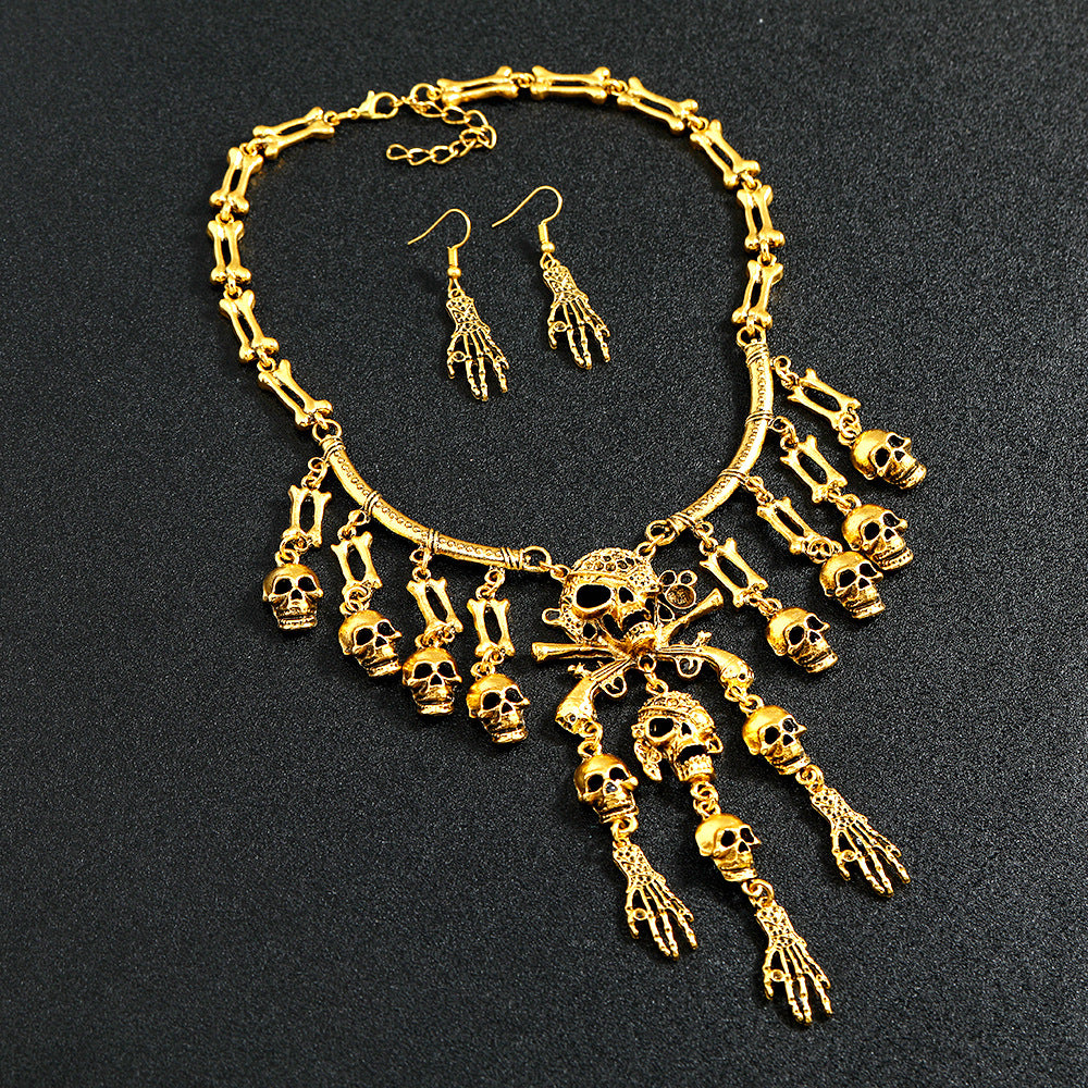 Wholesale Retro  Skull Tassel Necklace Antique Gold Fashion Accessory
