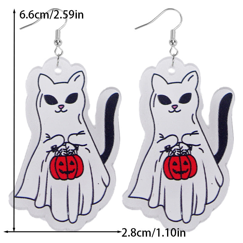 Wholesale Halloween Cute Leopard Cat Bunny Ghost Acrylic Earrings ACC-ES-WeiAn004