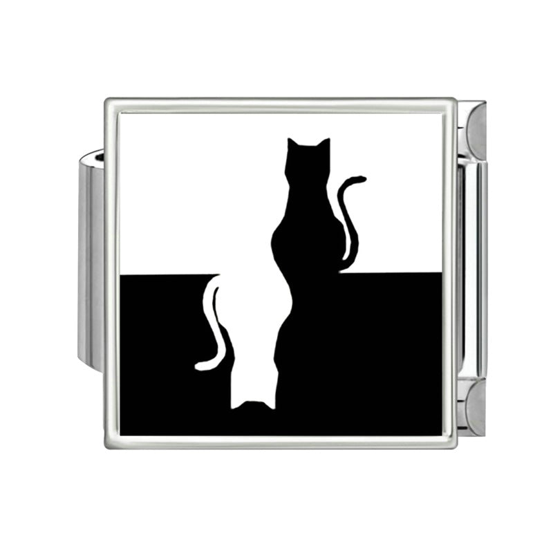 Wholesale Italian-Style Black and White Cat &  Star Patchwork Bracelet Stainless Steel DIY Jewelry Accessory