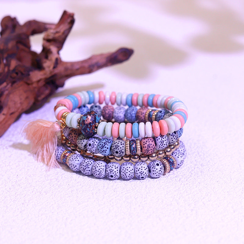 Wholesale Multi-layer Bracelet Mixed Color Peach Heart Bracelet with Beads ACC-BT-Ruyue003