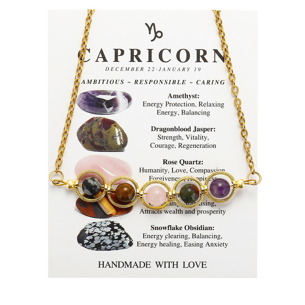Wholesale Contion Stone Beaded Amethyst Tiger' s Eye Pea Pod Stainless Steel Clavicle Chain