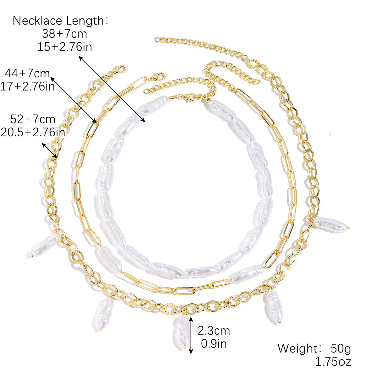 Wholesale Multi-Layered Baroque Imitation Flat Pearl Necklace Light Luxury and High-End Pearl Necklace for Women