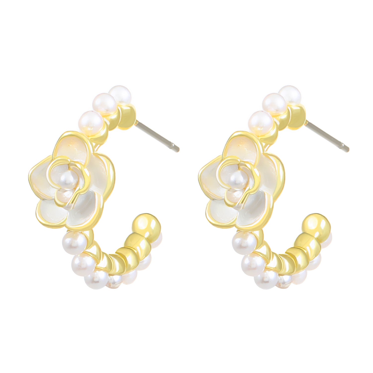 Wholesale Rose Love Earrings Alloy Inlaid Pearl Heart Shaped Flower Earrings ACC-ES-QW013