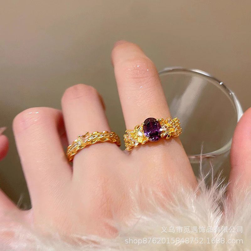 Wholesale Alloy Vintage Zircon Ring Adjustable Women' s Fashion Accessory